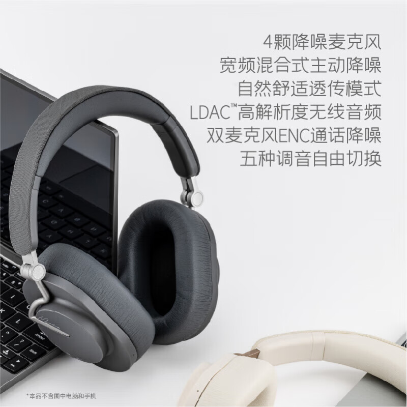 水月雨【新品】羽翼 Edge  ANC主动降噪HIFI音质真无线头戴式蓝牙54耳机 灰色 羽翼