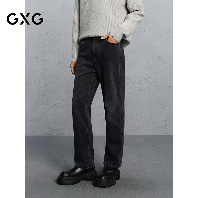 GXG男装 深灰色弹力牛仔裤通勤男长裤 冬G24X054047 深灰色 L