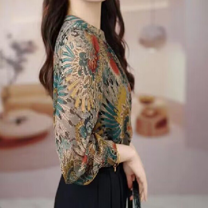 錫曼塵雪紡衫洋氣年輕款女上衣長(zhǎng)袖t恤小衫2025年早秋新款百搭寬松遮肚 花色（長(zhǎng)柚袖） M :建議100斤內(nèi)