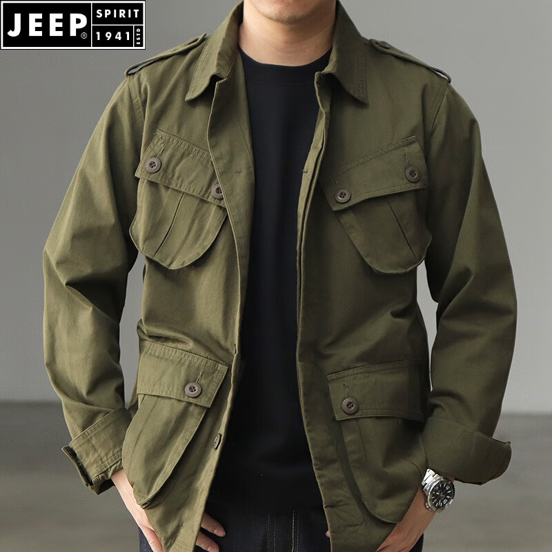 JEEP SPIRIT新款夹克春季慵懒男翻领气质标准外穿长袖日系青春流行文艺潮潮流 绿色 M