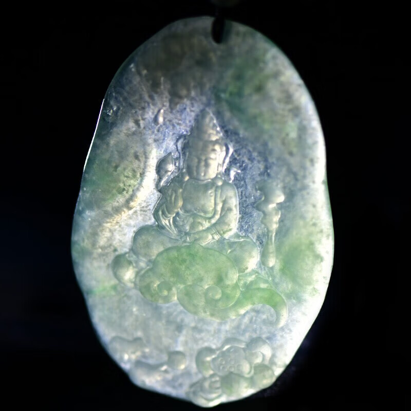 可玉可求中秋节礼物 孤品翡翠观音吊坠男士 冰绿色玉观音 玉石吊坠珠宝 品牌包装盒