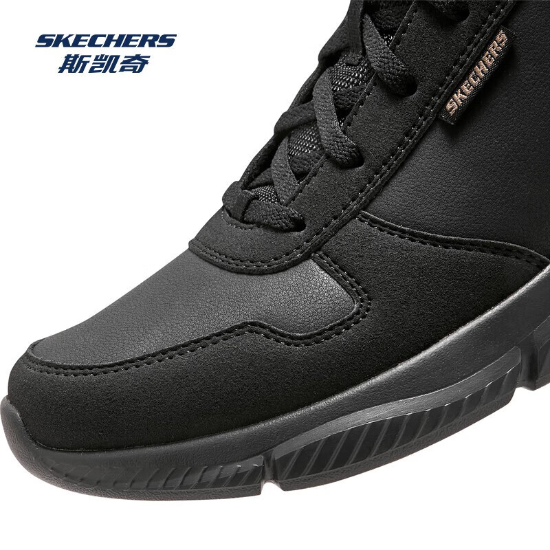 斯凯奇（Skechers）秋季新款男士绑带高帮鞋舒适保暖加绒柔软舒适鞋子 全黑色/BBK 42