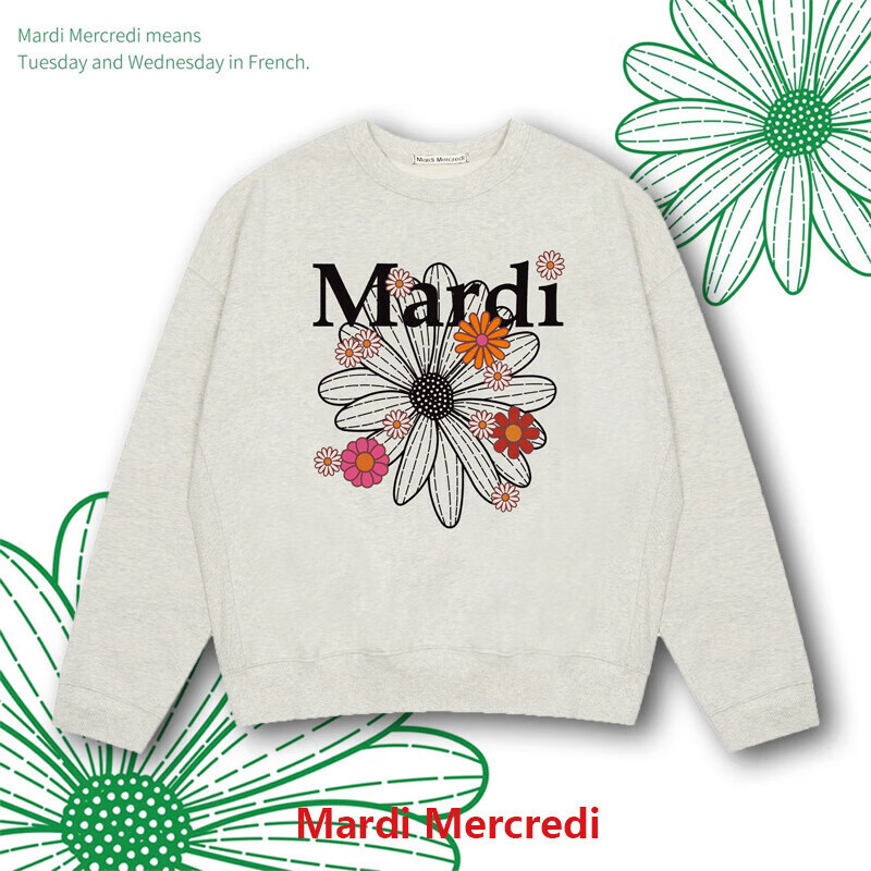 OEING&amp;mardi官方直营mardi卫衣小雏菊男女秋冬加绒薄款董洁印花刺绣 燕麦色金高银印花国内现货 均码