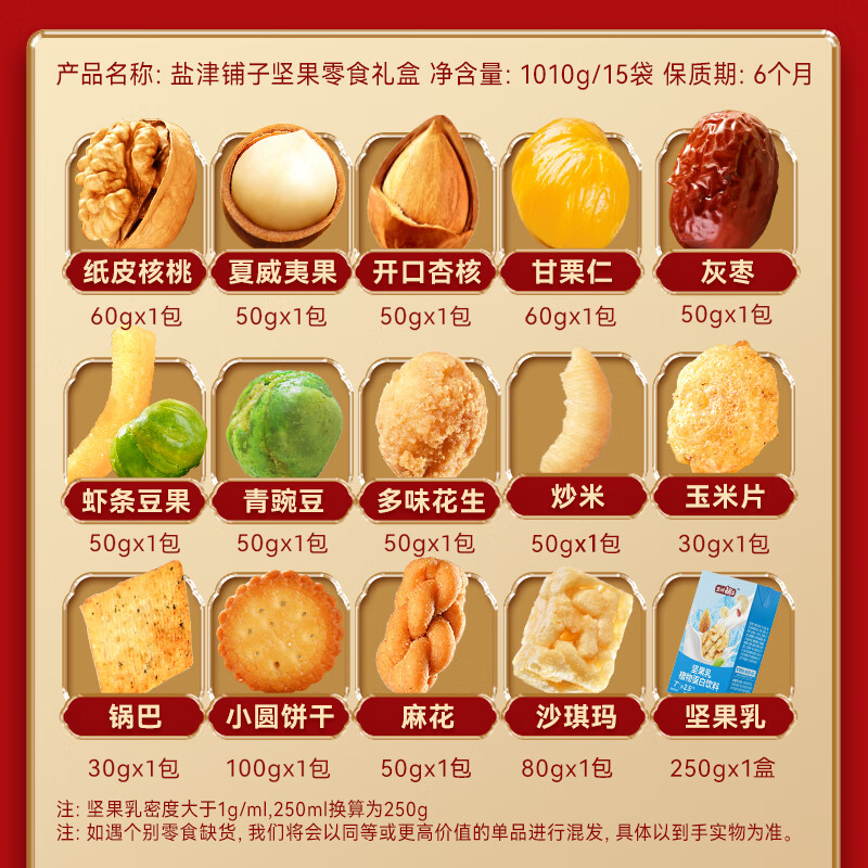 盐津铺子新年春节年货礼盒 送礼团购年货大礼包 坚果/卤味零食大礼包 坚果零食礼盒-约1010g 1件装