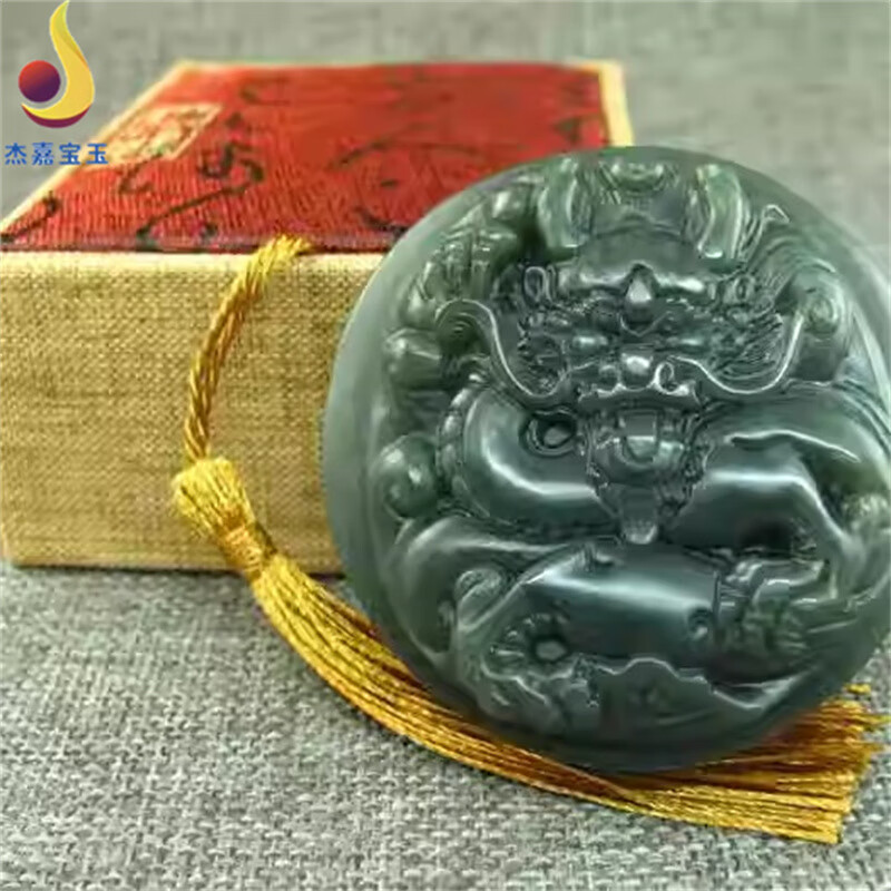杰嘉宝玉原创和田玉青玉龙皮带扣腰扣龙腾四海男士腰带玉石挂件腰佩证书