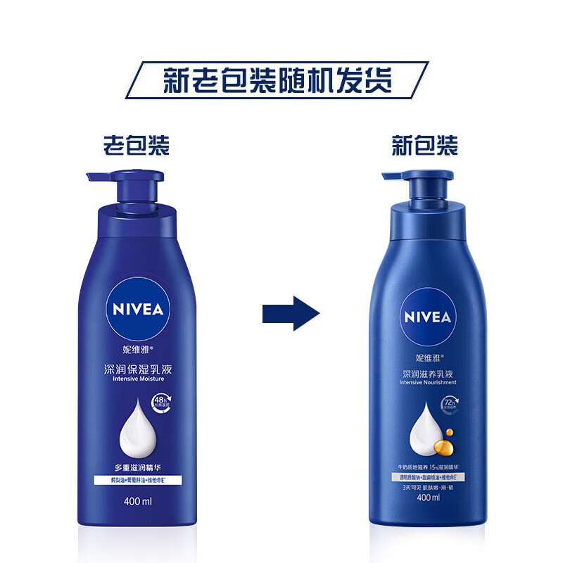 妮维雅（NIVEA）【孙颖莎同款】女士身体乳润肤滋润补水保湿美白特证滋养新年礼物 【72H滋养】大蓝瓶乳液200ml*2