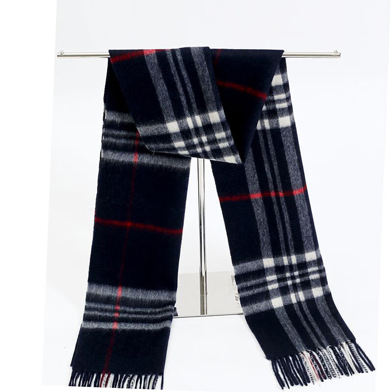 春竹纯羊绒围巾女秋冬新款时尚保暖围脖男士百搭素色围巾披肩 藏兰大格