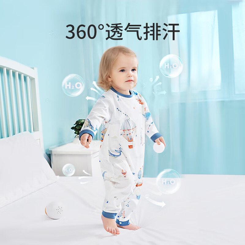 七彩博士婴儿分腿睡袋夏季超薄恒温棉保暖儿童防踢被子可脱袖宝宝防着凉 长袖梦幻鲸语(纯棉) XL（110码）