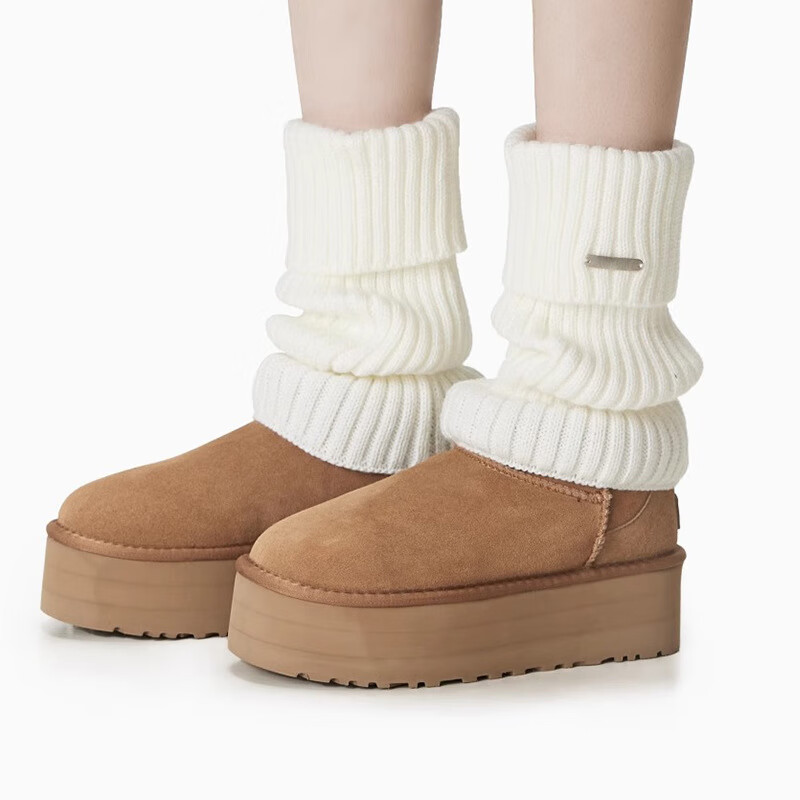 【优选好物】针织堆堆袜雪地靴袜套女款秋冬季腿套保暖袜子套袜纯 金属标袜套【黑色】 50cm