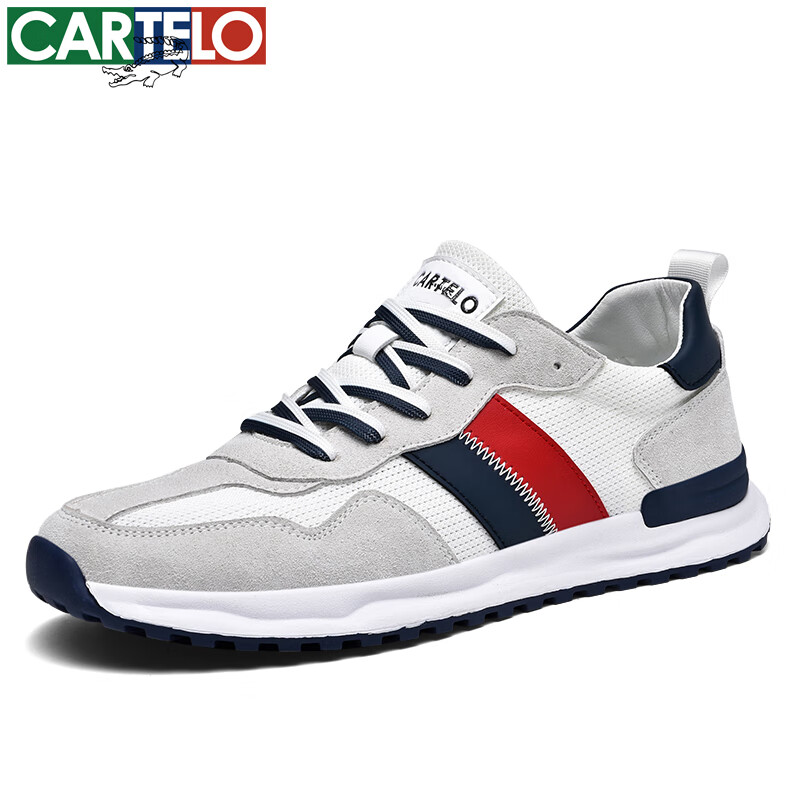 卡帝乐鳄鱼男士休闲鞋春夏季新款超轻薄运动鞋老爹鞋子百搭潮流网面男鞋 白灰蓝[透气款]QH8023 41