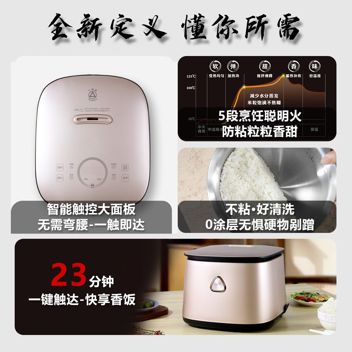 三角牌(Triangle)0涂层球釜电饭煲无涂层IH方煲2.8L家用电饭锅316不锈钢快煮多功能智能预约 三角牌2.8升IH方煲-316球釜胆 2.8L