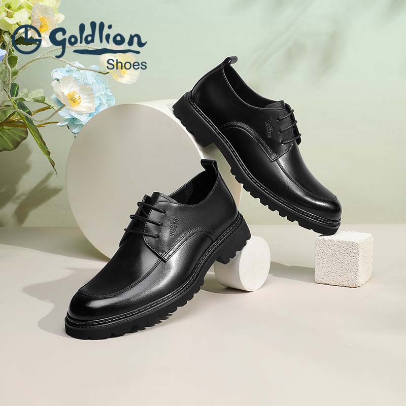 金利来（Goldlion）男鞋商务正装鞋春款男士皮鞋厚底德比鞋男西装鞋增高结婚鞋 黑色(四季款) 37