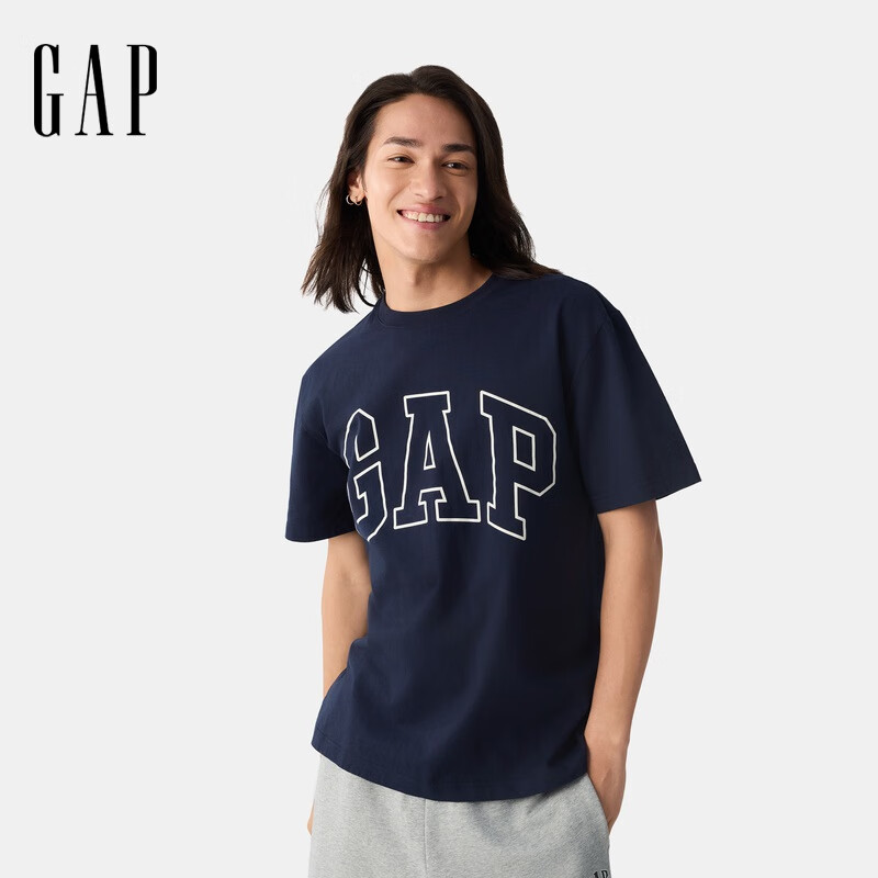 Gap男女装2025春季新款纯棉印花logo短袖T恤宽松休闲上衣725617 海军蓝 L (175/96A) 亚洲尺码