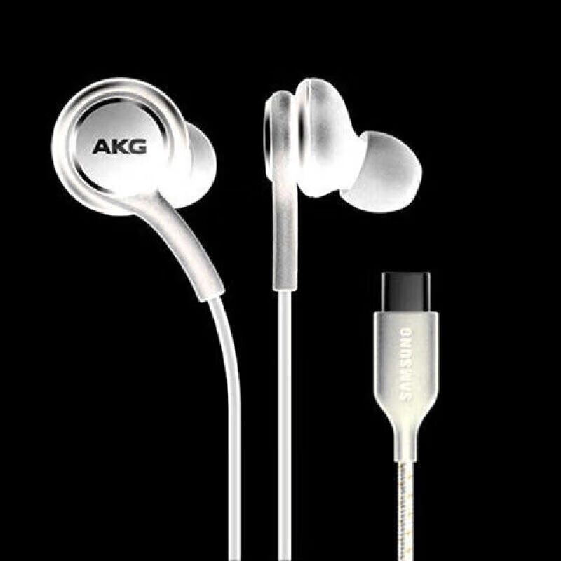 AKG三星S8/S9適用耳機原裝note20入耳式線控S23重低音S10手機耳機 type-c扁插口/線控帶麥(白色)A