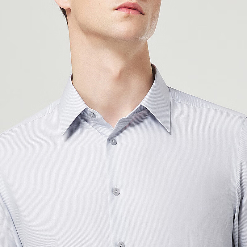 雅戈尔长袖衬衫【桑蚕丝】隐条纹优雅商务易打理高端男衬衣 灰色隐条纹 40 （175/92Y）