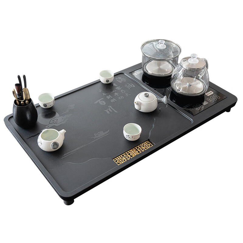 合成乌金石茶盘全自动一体烧水壶套装客厅办公室家用简约茶台茶具 海纳百川  （80*45cm开孔一体） 带玻璃烧水壶