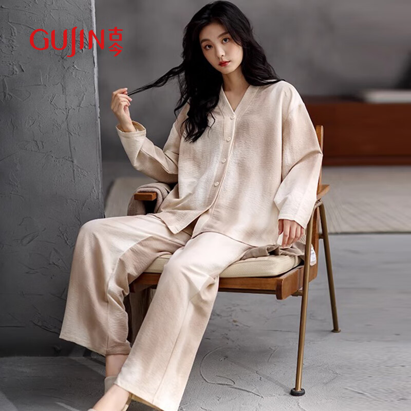 古今（GUJIN）春夏新品睡衣女云朵仿棉带胸垫家居服睡裤轻薄休闲大码套装XL