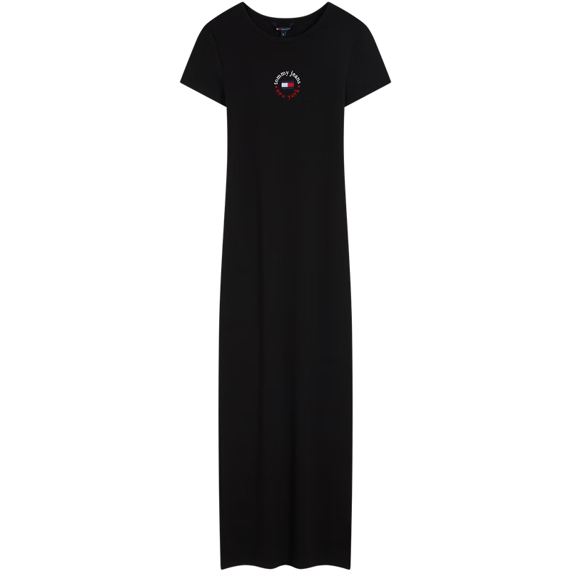 TOMMY JEANS【性感辣妹】25夏季女緊身包臀針織長裙/螺紋海邊吊帶連衣裙 【緊身短袖】黑色BDS S