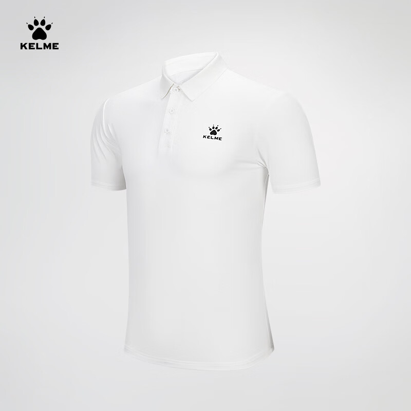 卡尔美（KELME）运动POLO衫男夏季新款健身短袖翻领速干T恤通勤上衣 光亮白 XL