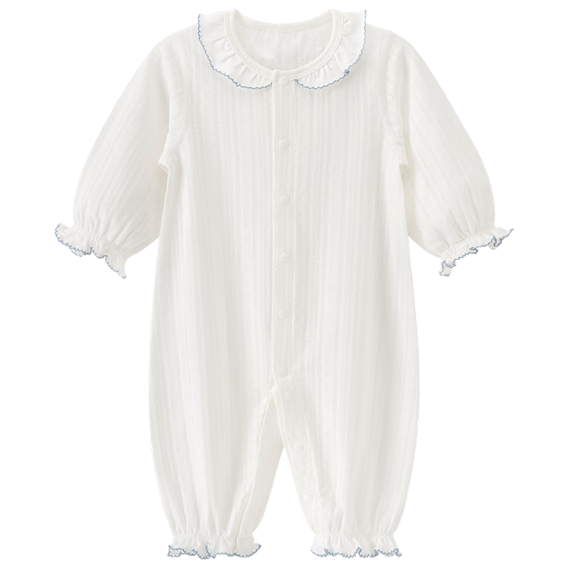 乖奇熊女寶寶夏季裝連體衣薄款娃娃領(lǐng)嬰兒哈衣爬服長(zhǎng)袖空調(diào)服彈力
