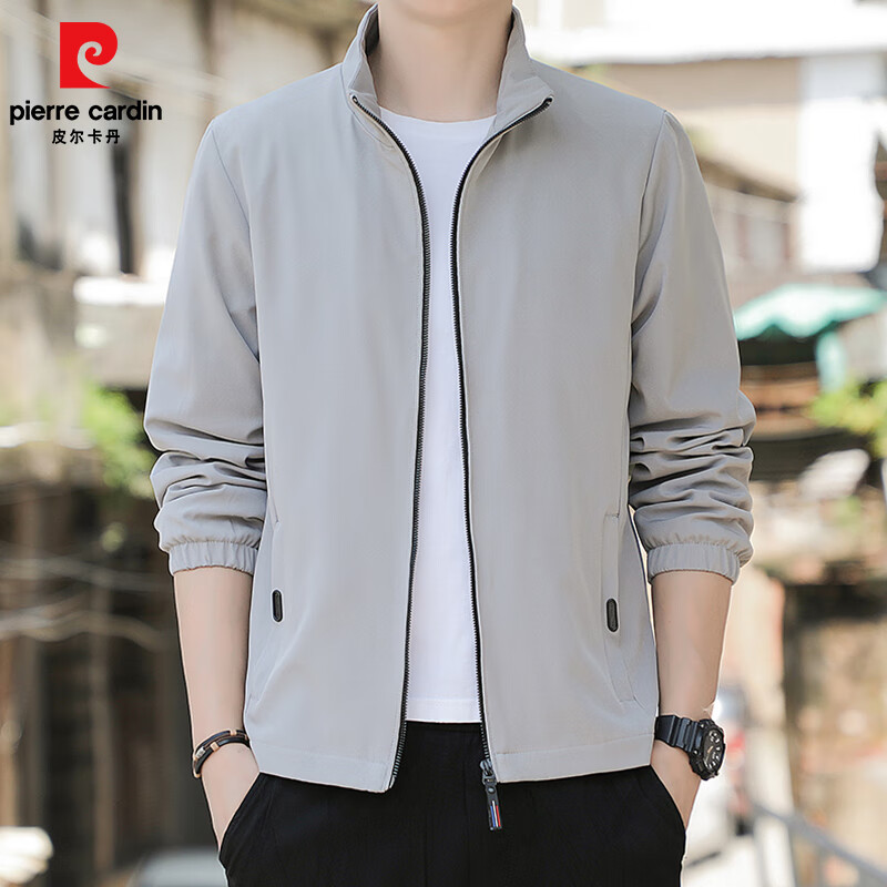 皮尔卡丹2025春季新款青年时尚休闲夹克男纯色外套上衣 灰色 L