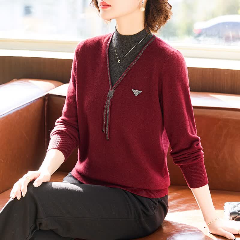 炫逐本命年马年女羊毛衫中老年妈妈女士冬装加厚红色毛衣打底衫针织衫 安可拉红 M
