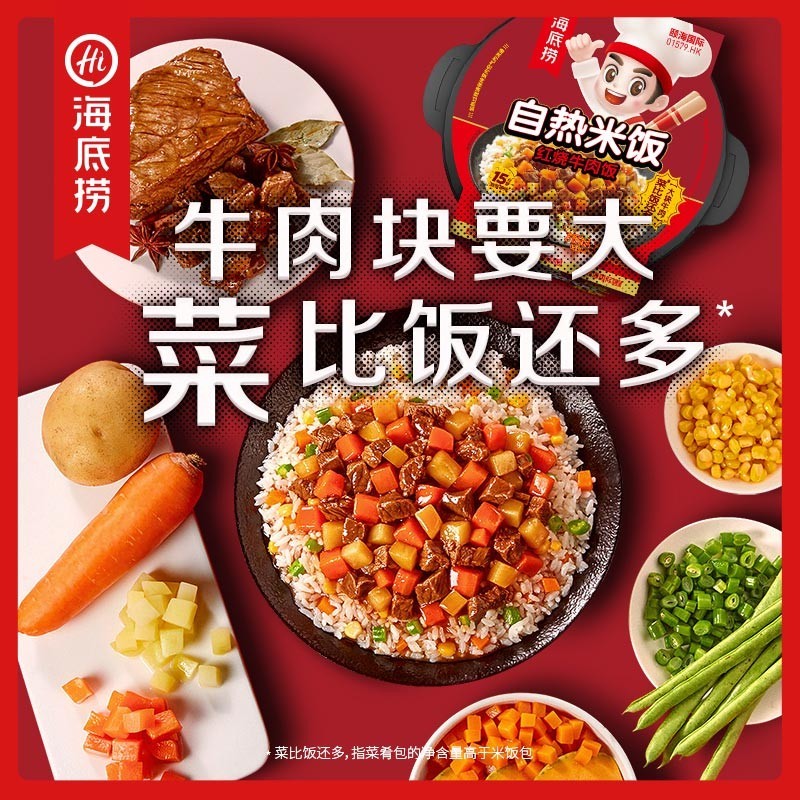 海底捞自热米饭煲仔饭方便米饭红烧牛肉272g+咖喱牛肉272g+广式煲仔187g