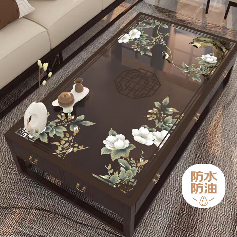 京寻新中式桌布软玻璃PVC中式桌布防水防油加厚透明餐桌垫茶几台布 