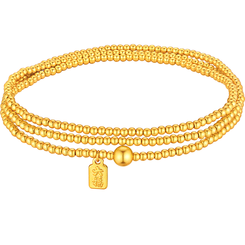 六福珠寶新年禮物 黃金項(xiàng)鏈珠事順?biāo)旄M傳家金珠足金手串 計(jì)價(jià) 約8.13克