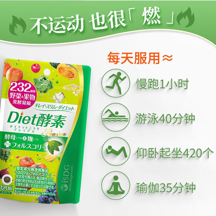 ISDG 夜间酵素小丸子120粒/袋 植物果蔬酵素肠道排便瘦身燃脂提高代谢 燃脂组合 120粒*3袋 【含夜间1袋+diet2袋】