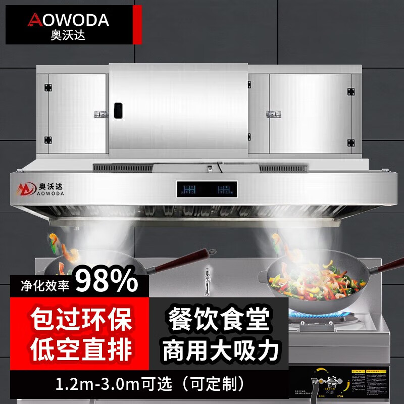 奥沃达（AOWODA）油烟净化一体机商用油烟机餐饮食堂单位专用大吸力静音除味净化油烟一体机商用抽油烟机餐饮净化器 3.0*1.2*1.0米豪华款(带除味)