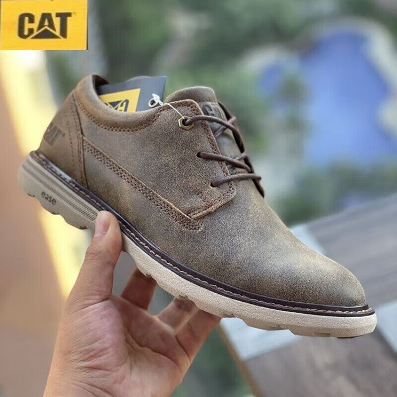 CAT男鞋春秋低幫系帶磨砂牛皮運(yùn)動(dòng)休閑鞋輕便減震戶外 褐色 39