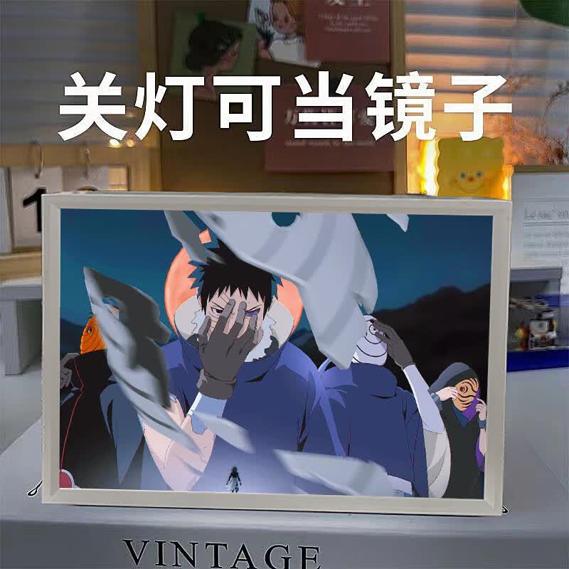 沐瑾火影忍者周边灯光画卧室摆件镜子小夜灯氛围发光画相框手办礼物 宇智波带土-4 【白框】充电款