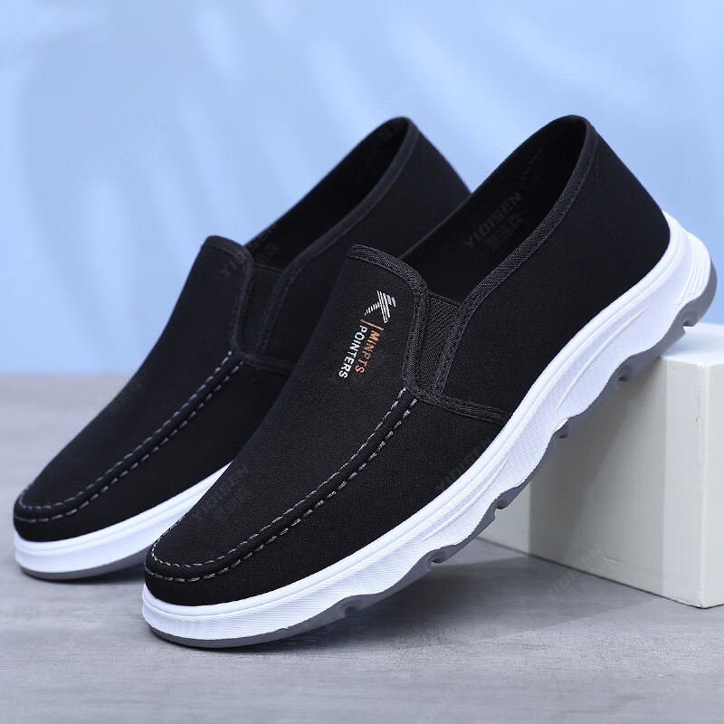 意迪森2025春季新款男士休闲鞋高端商务软底一脚蹬百搭鞋加宽鞋头不挤脚 黑色 单层 40 (250mm)