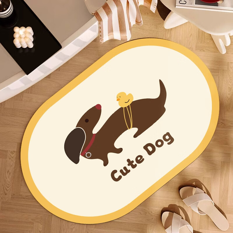 季象浴室脚垫软科技绒速干吸水防滑垫子厕所卫生间门口洗手间卫浴地垫 GZN-腊肠狗狗款式-A 40x60cm