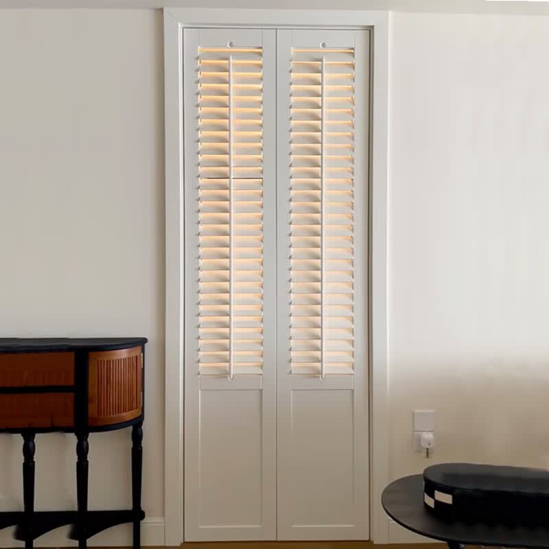 门衣帽间折叠门储物间门活百叶隔断门无下轨洗衣房门 白色椴木环保漆
