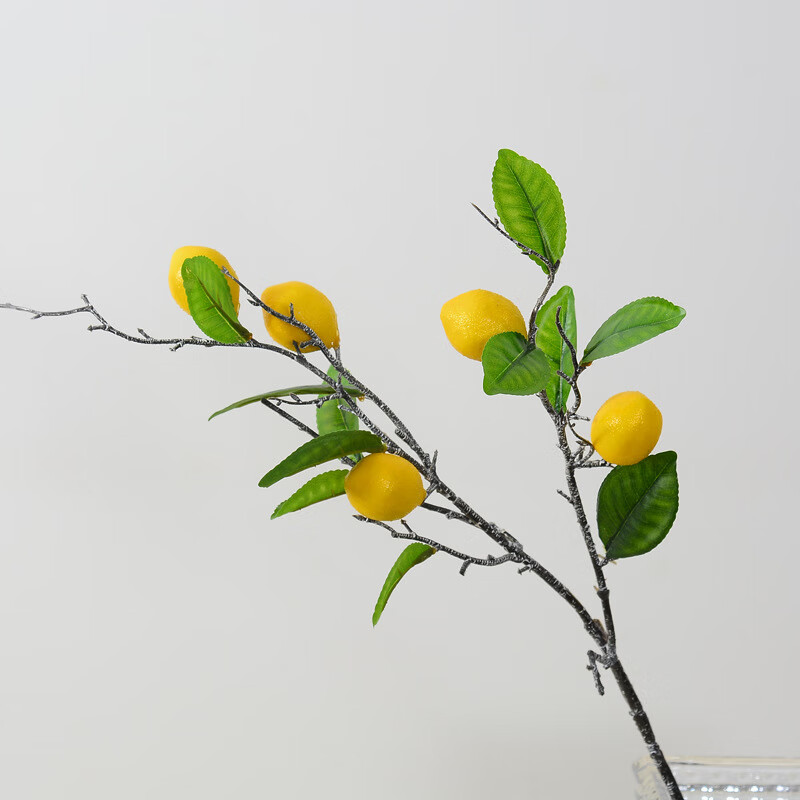 仿真柿子石榴单枝假花中式家居摆件福桶年宵插花仿真苹果水果 柠檬小果