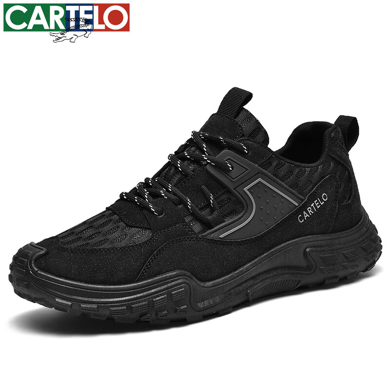 卡帝乐鳄鱼春夏新款男鞋时尚休闲运动鞋男士低帮透气网面鞋潮流百搭鞋子 黑色 41