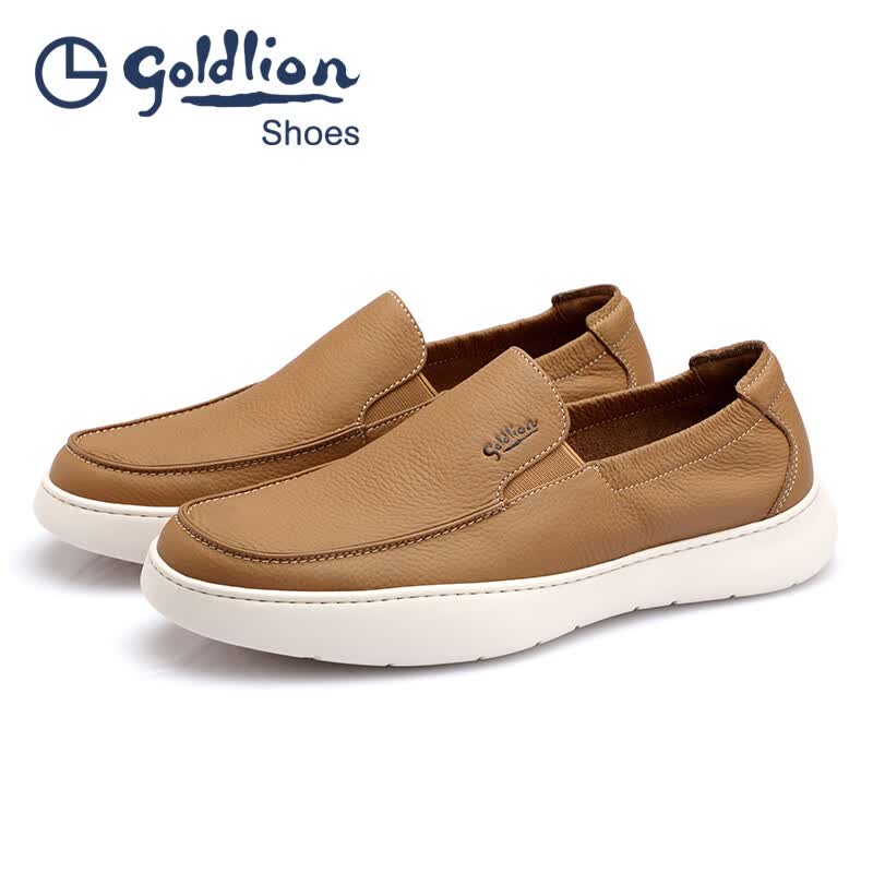 金利来（Goldlion）男鞋 圆头套脚男士商务休闲皮鞋 简约软皮轻底乐福鞋 浅棕色 40 比标准码皮鞋偏大一码