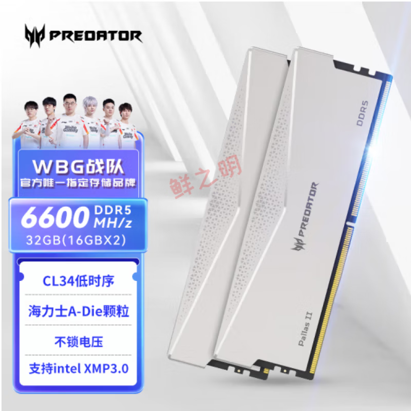 宏碁掠夺者（PREDATOR）DDR5银翼凌霜16G*2套装6600/6400频率海力士A代C32时序 32GB 海力士A-Die x 银色(海力士颗粒) 1GB 1条 6600MHz C34时序