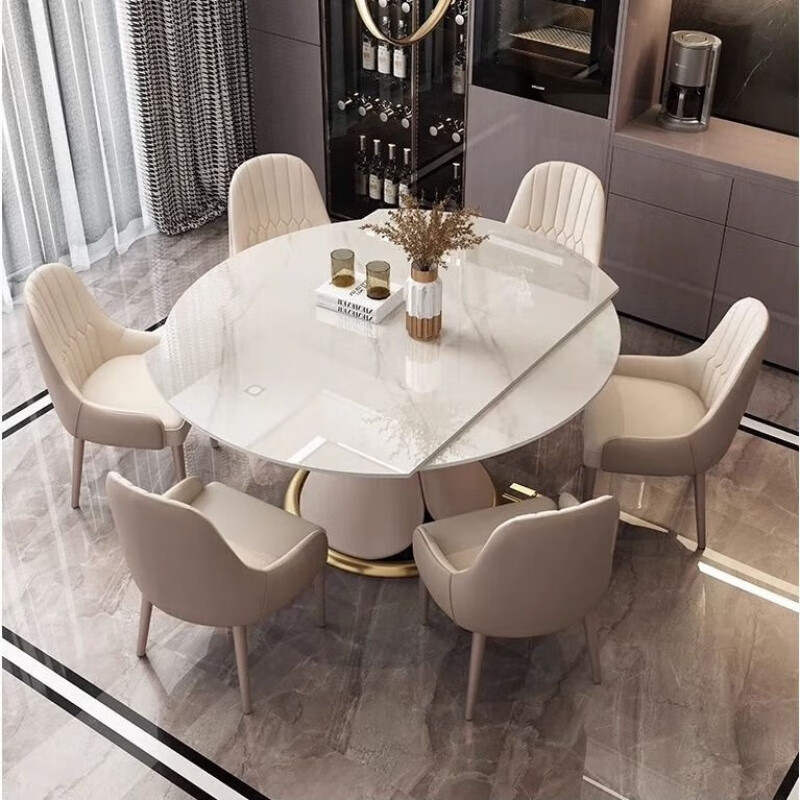 梵森荣2026新款岩板餐桌椅组合意式轻奢可旋转伸缩多功能家用小户型饭桌 1.2米旋转伸缩餐桌 岩板[餐桌+4椅]