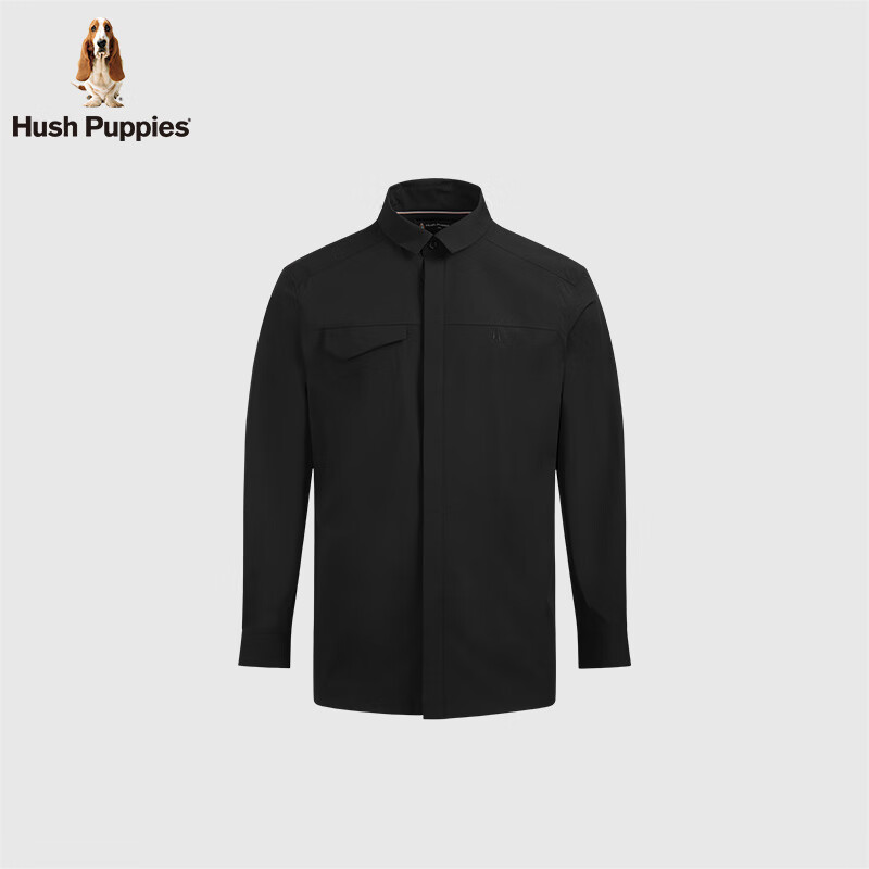 暇步士(Hush Puppies)【柔软细腻】男装2025春秋新款柔软轻薄长袖衬衫 曜石黑 L