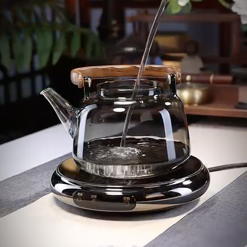 全度耐热玻璃蒸煮一体提梁茶壶2025新款电陶炉煮茶器围炉煮茶壶大容量 木纹把壶灰+鼓韵陶炉黑