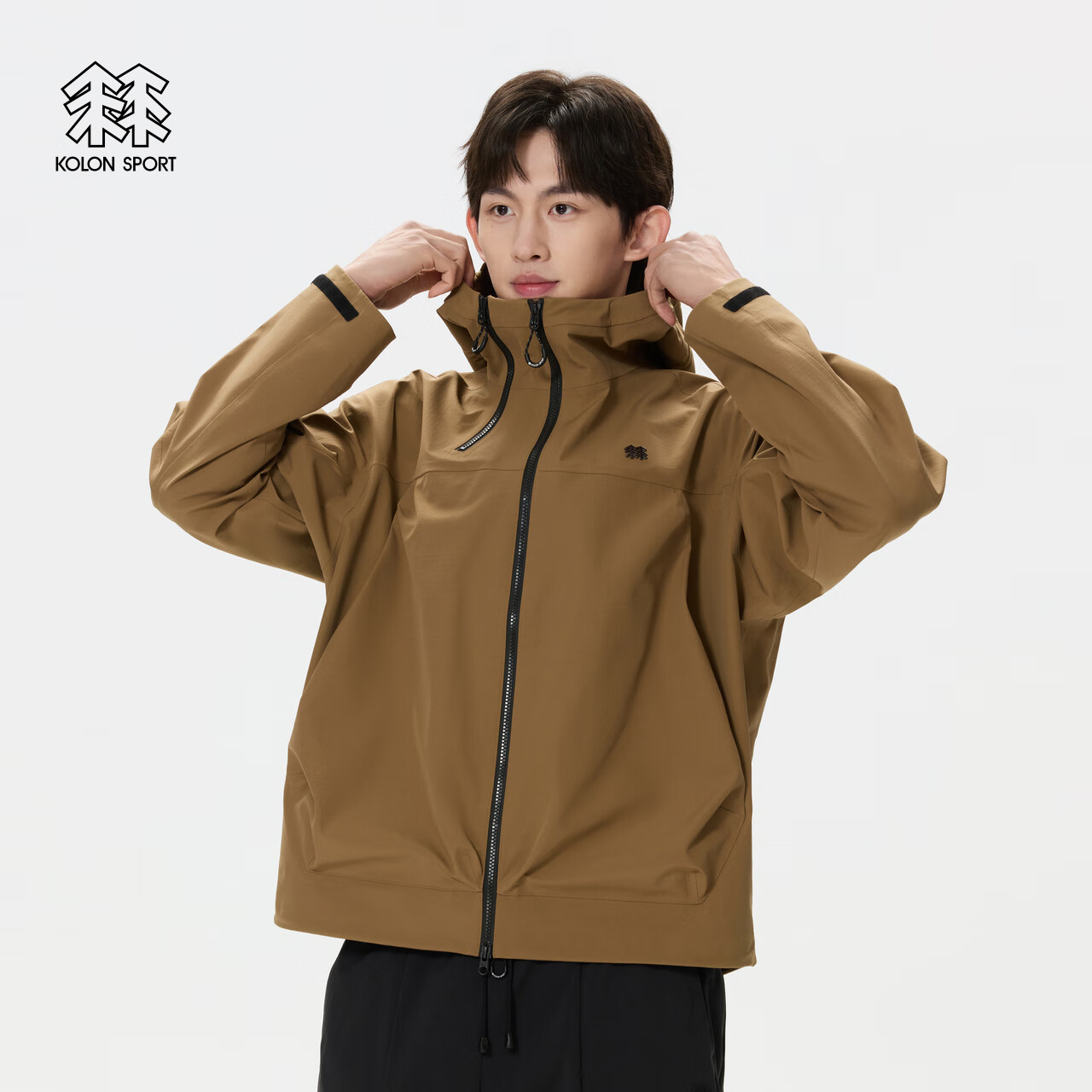 KOLON SPORT/可隆OBLI-K冲锋衣 明星同款 中性款防风透湿连帽3L防水冲锋衣2级 LUJK5ST530-CA 驼色 M 170/92A