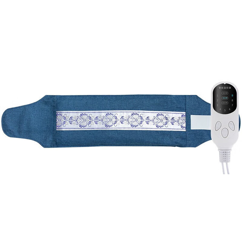 海盐热敷包盐袋子电加热理疗热敷盐袋海盐粗盐电加热加热艾灸 【9档定时调节绑带款-青蓝色】26*120CM送绒