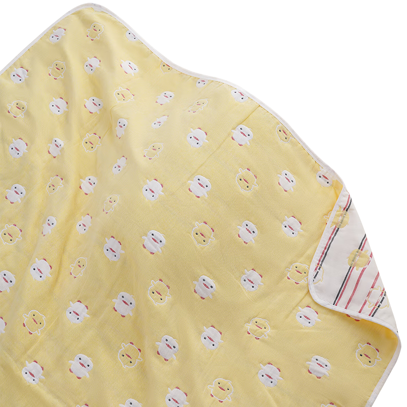 貝谷貝谷嬰兒被子紗布兒童提花被子純棉寶寶蓋毯幼兒園空調(diào)毛毯被四季通用 6層純棉提花被 小雞黃120*150cm