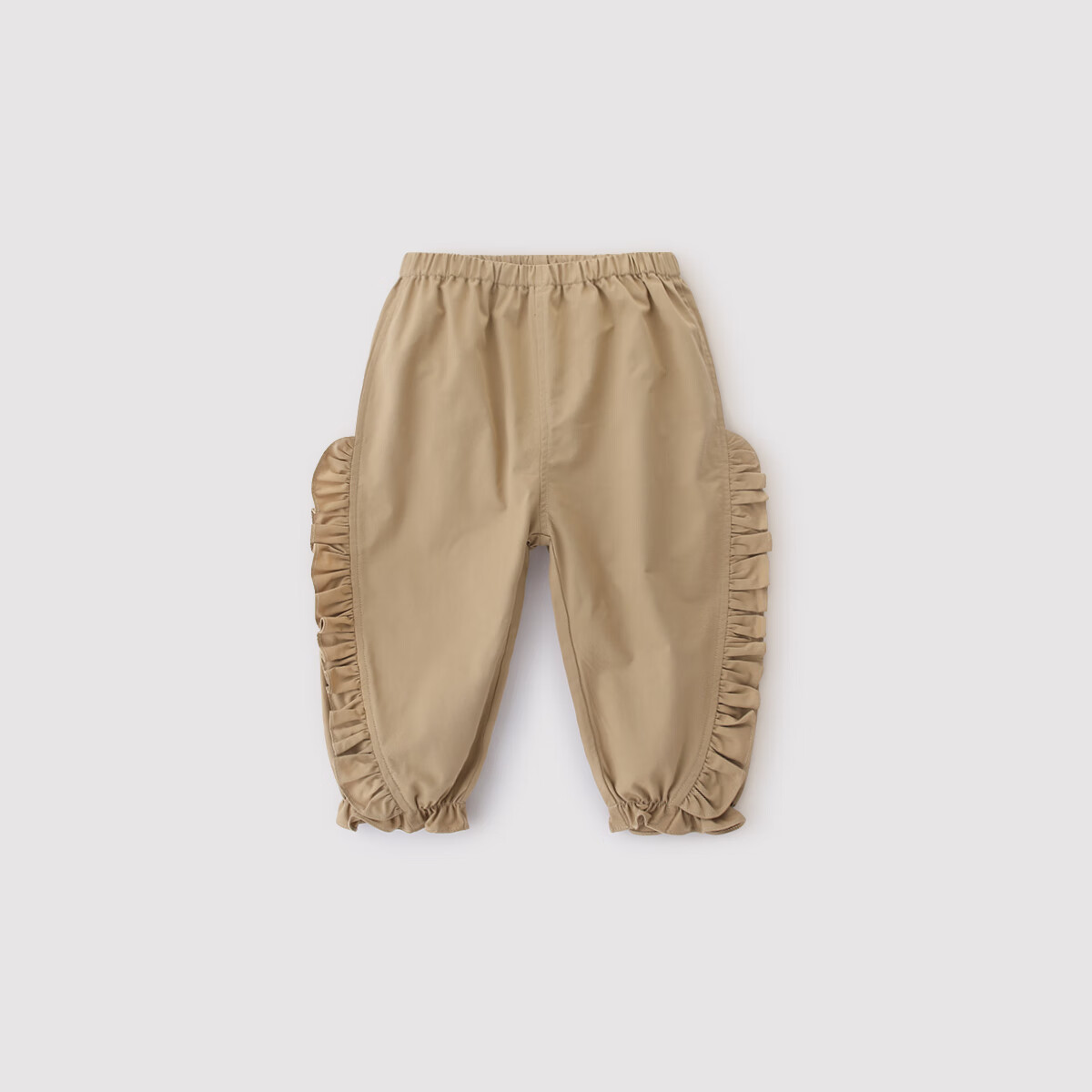 巴厘小猪女童裤子2025新款春秋季婴幼儿纯棉长裤宝宝甜美花边 卡其黄 110