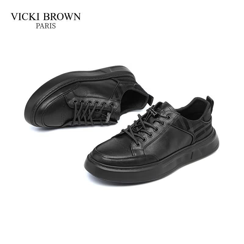 未毕(VICKI BROWN)法国品牌VB男鞋【升腾系列】舒适透气商务皮鞋男防滑松紧带休闲鞋 黑色 42