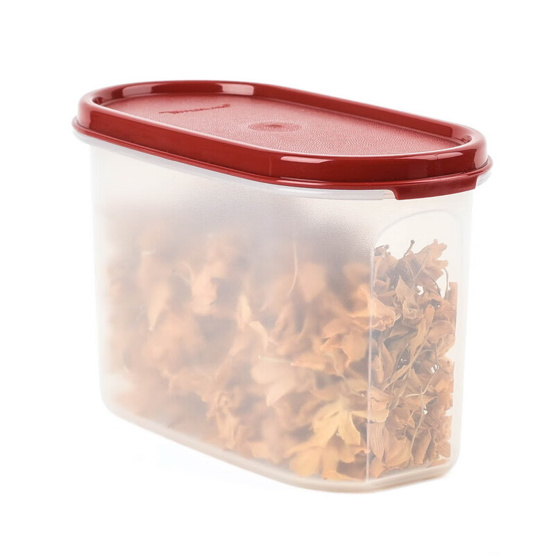 特百惠（Tupperware）特百惠 1.1LMM椭圆2号干货储藏保鲜盒 塑料防潮收纳盒密封零食盒 单个 红盖