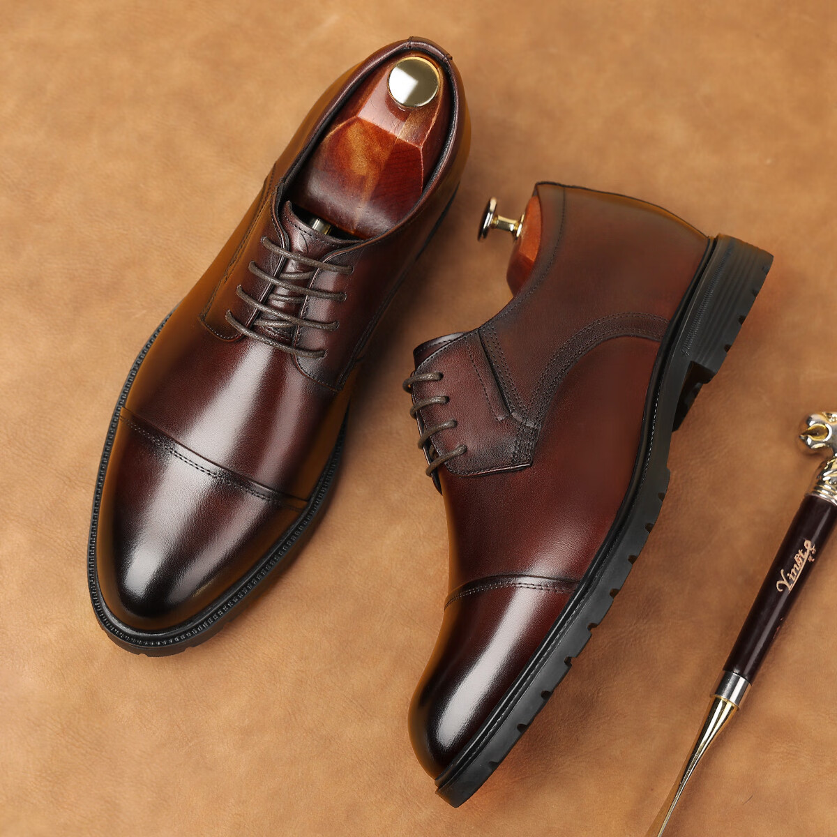 隐形增高6cm商务皮鞋男真皮德比鞋内增高男鞋子